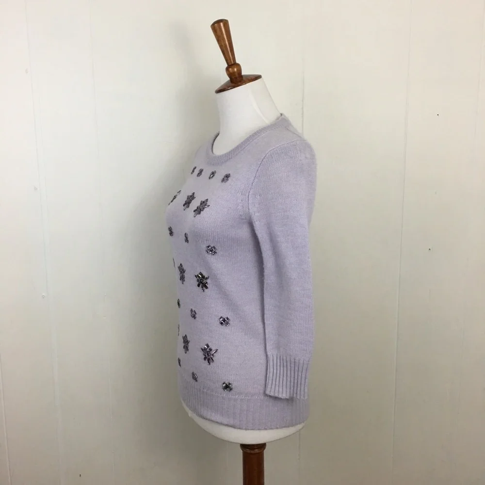 J.‎ Crew Jeweled Cluster Sweater Women’s XXS Lavender Crew Neck Long Sleeve
